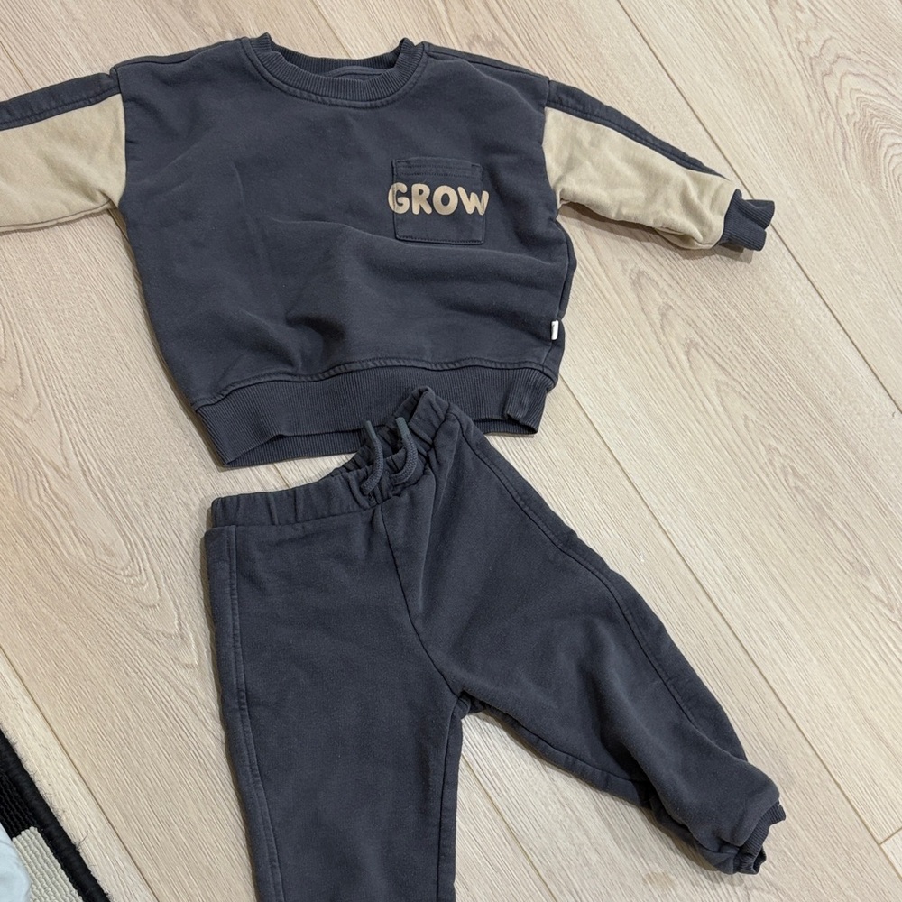 Kids' Charcoal and Tan 'Grow' Sweatshirt and Joggers Set